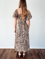 DEBRA Puff sleeve Midi Zebra Dress