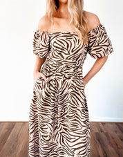 DEBRA Puff sleeve Midi Zebra Dress